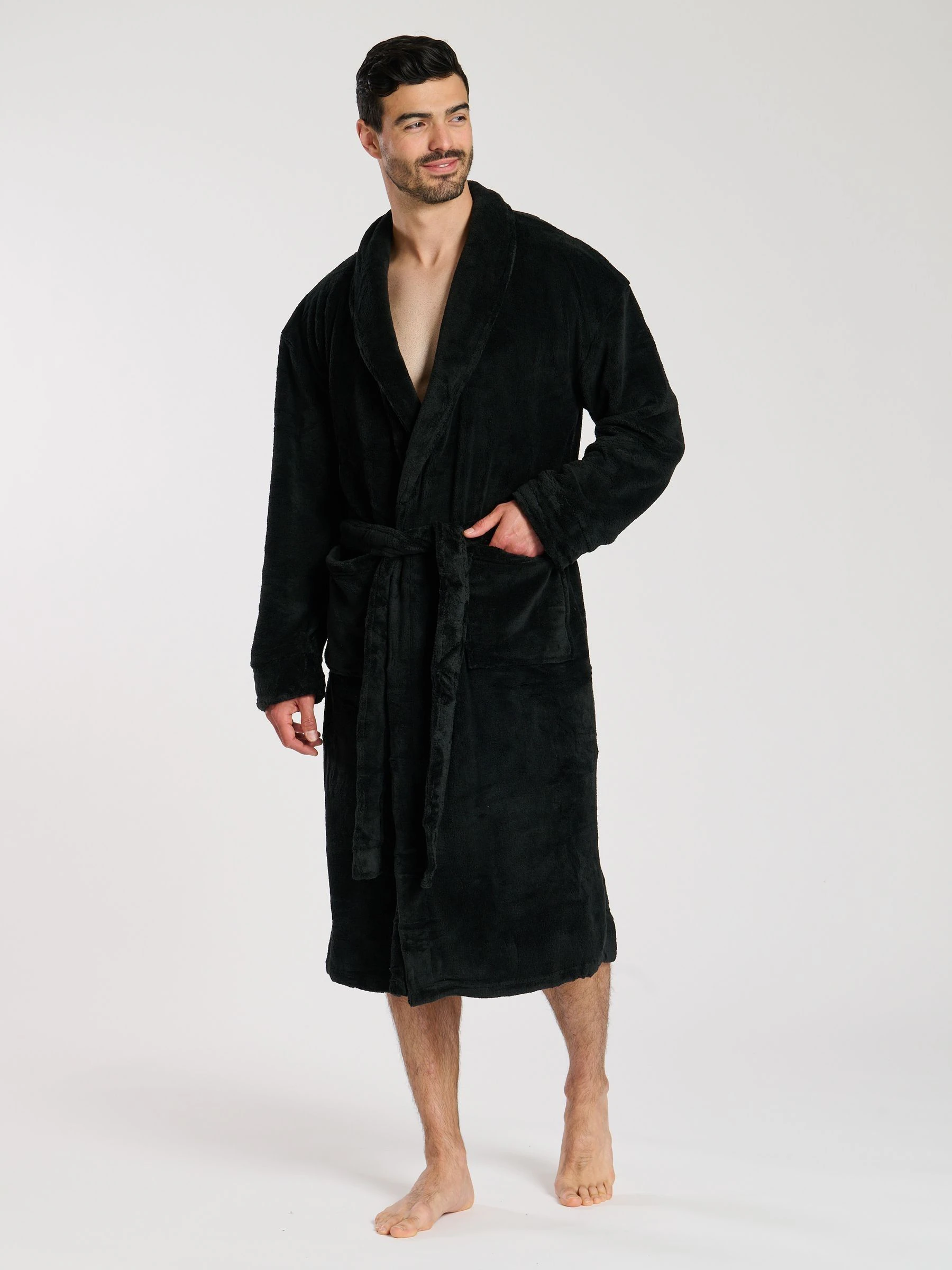 Zwart - Loungeable Fleece Shawl Collar Dressing Gown