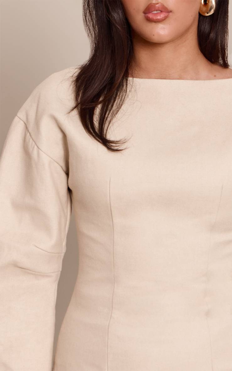 Crème Robe Moulante À Encolure Bateau Et Manches Cocon
