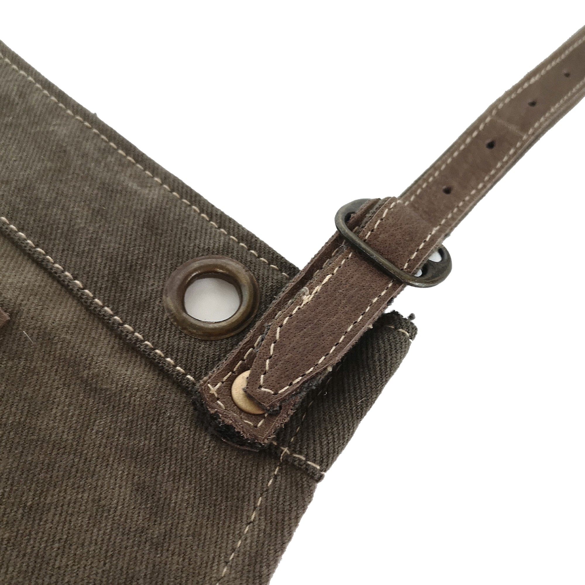 Schürze Canvas/Leder, grau, braun, T 86 cm, B 60 cm zu 44,00