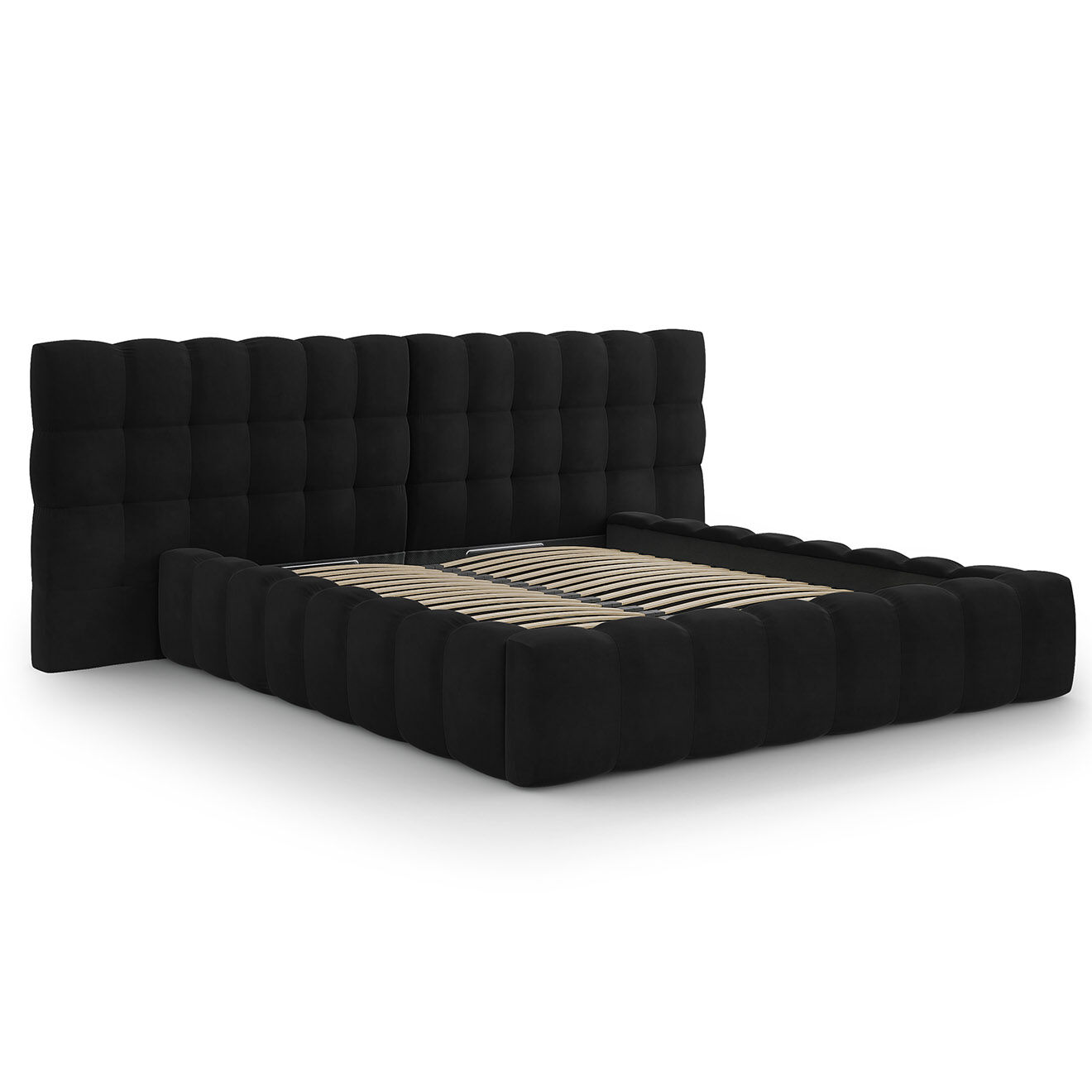 Cosmopolitan Design Lit avec coffre de rangement Bali Velours noir - 180x200 cm