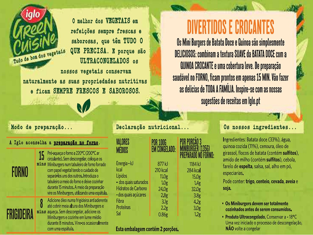 MINI HAMBURGERS GREEN CUISINE BATATA DOCE 6UN 270G