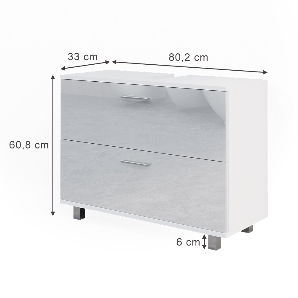 Vicco Waschtischunterschrank Waschbeckenunterschrank Ilias Weiß Hochglanz 80,2 x 60,8 cm Badezimmer
