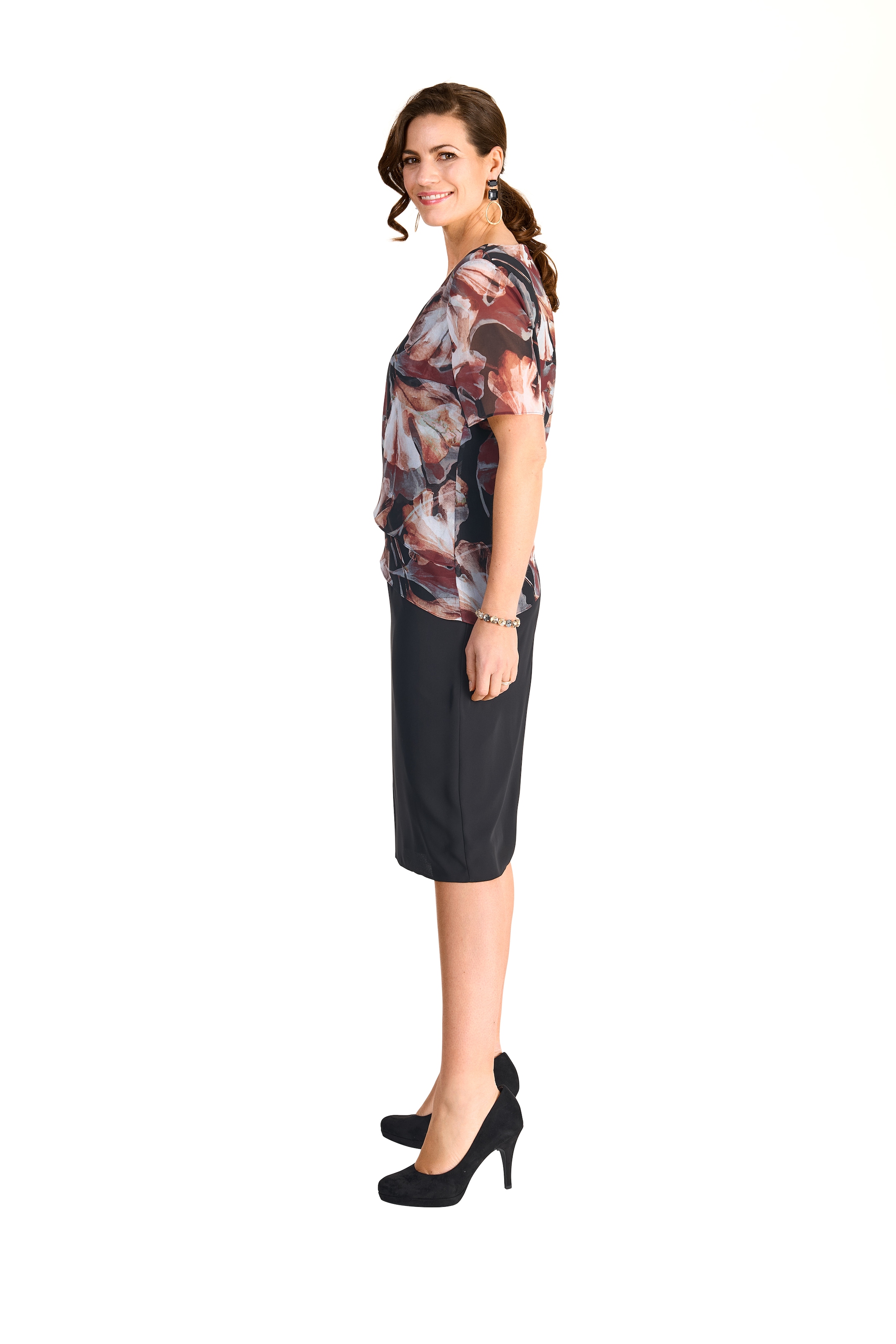 HERMANN LANGE Collection 2-in-1-Kleid Ohne Taschen mit floralem Muster und unifarbenem Rock