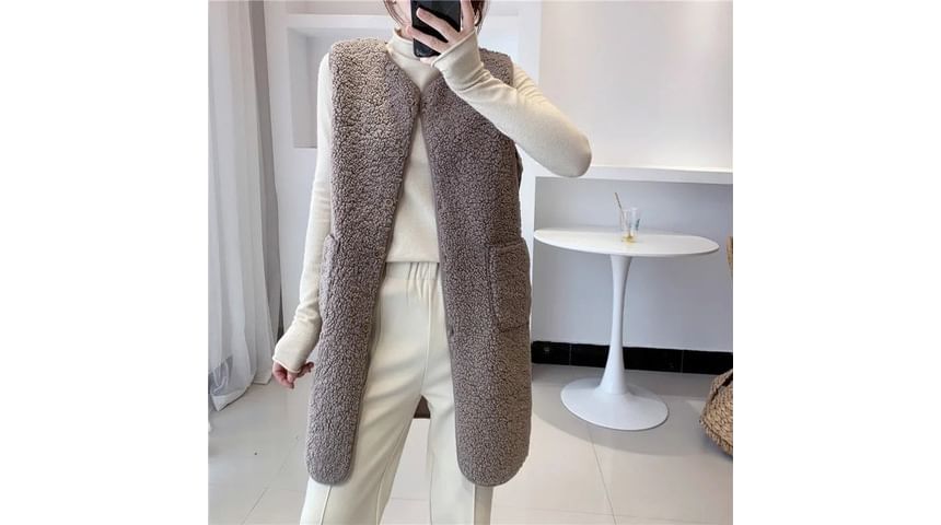 CRIBI - Effen fleece vest met lange knopen
