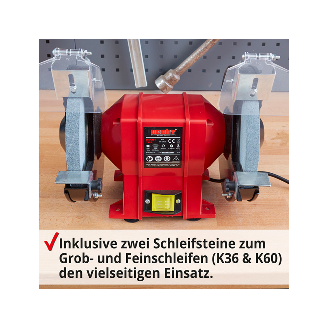 Hecht Stand Schleifmaschine 350 Watt, Schleifsteine Ø200mm, K60+K36