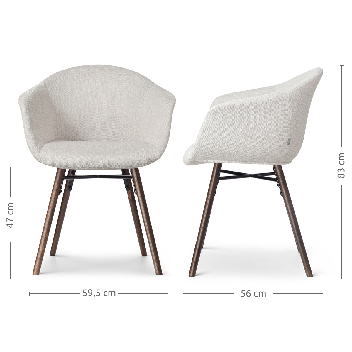 Eetkamerstoel Nena-Otis beige - walnoot houten onderstel