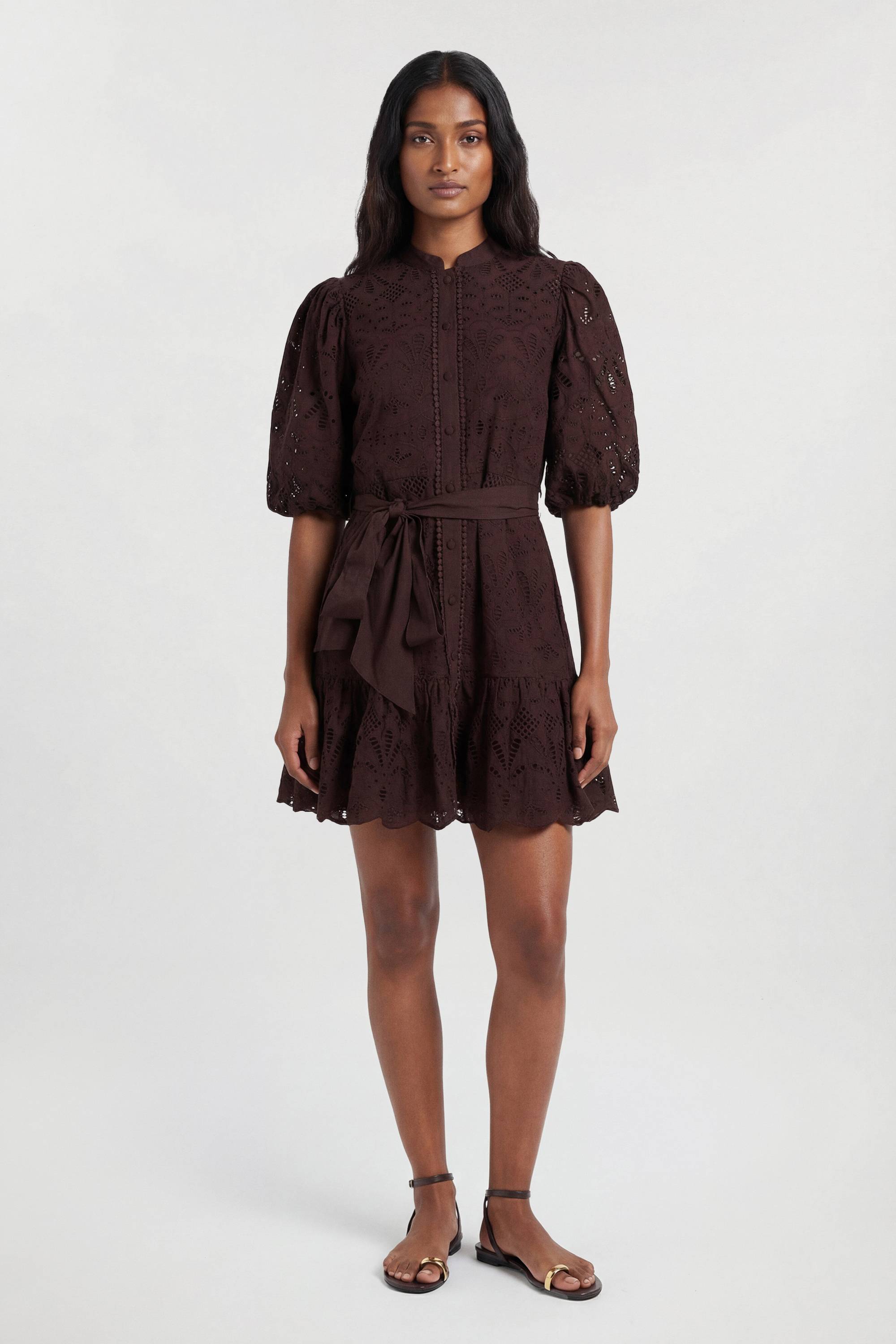KarenMillen Robe Chemise Mini Broderie Anglaise À Ourlet Festonné