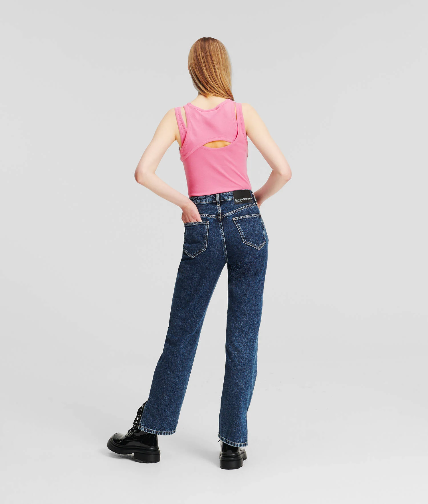 JEAN DROIT TAILLE HAUTE À OURLET FENDU KLJ
