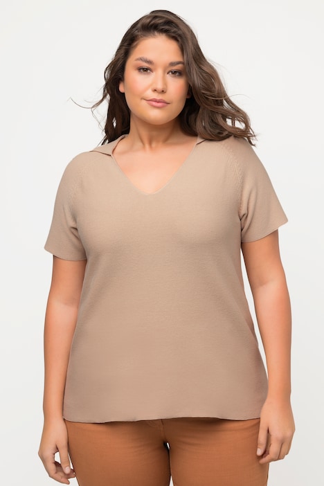 Pullover, Polokragen, V-Ausschnitt, Halbarm, Biobaumwolle