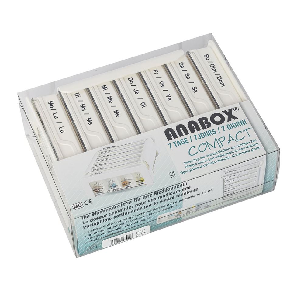 Anabox Medidispenser compact 7 Tage weiss 4 Fächer deutsch/französisch/italienisch 1 Stk