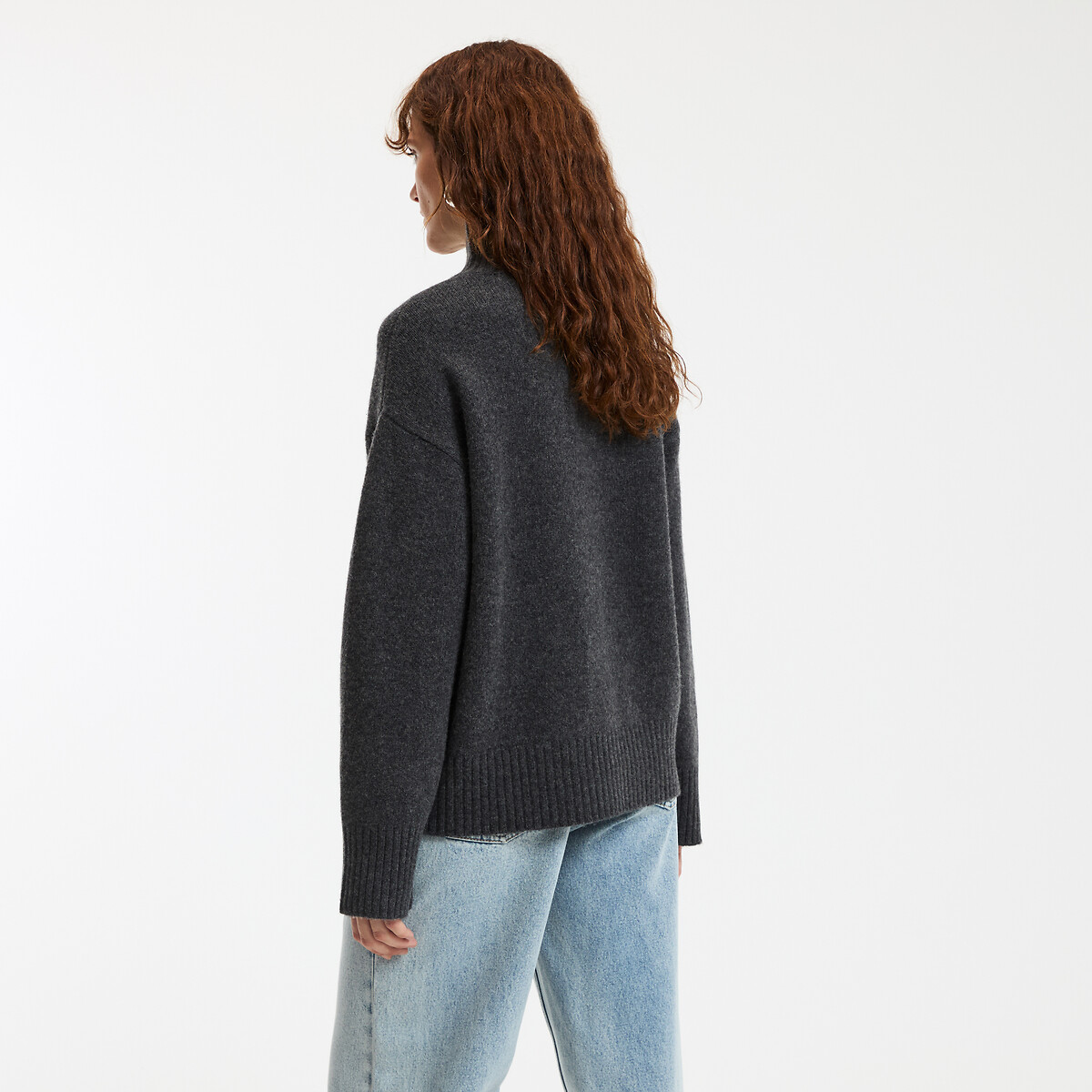 COLEÇÕES LA REDOUTE<br>Suéter de lã com gola rolê, tricô grosso