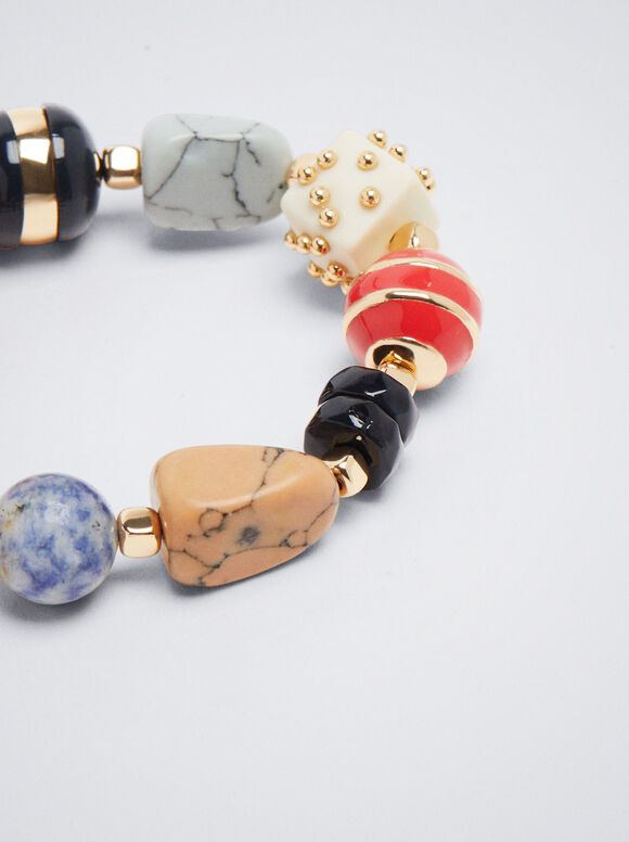 Pulseira elástica com pedra e resina - Multicolorida