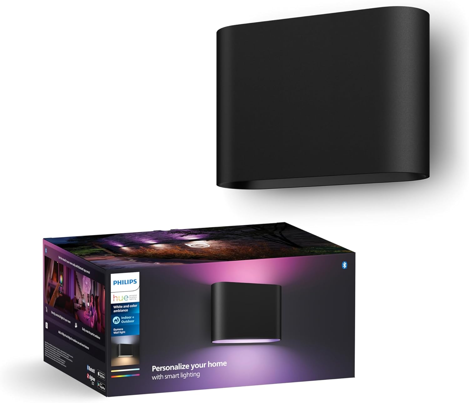 Philips Hue Dymera Wandleuchte innen & außen | Weißes & farbiges LED Licht | Immersive Innen- & Außenleuchte | IP44 wasserdicht | Sprachsteuerung mit Alexa, Apple Home & Google Assistant | Schwarz