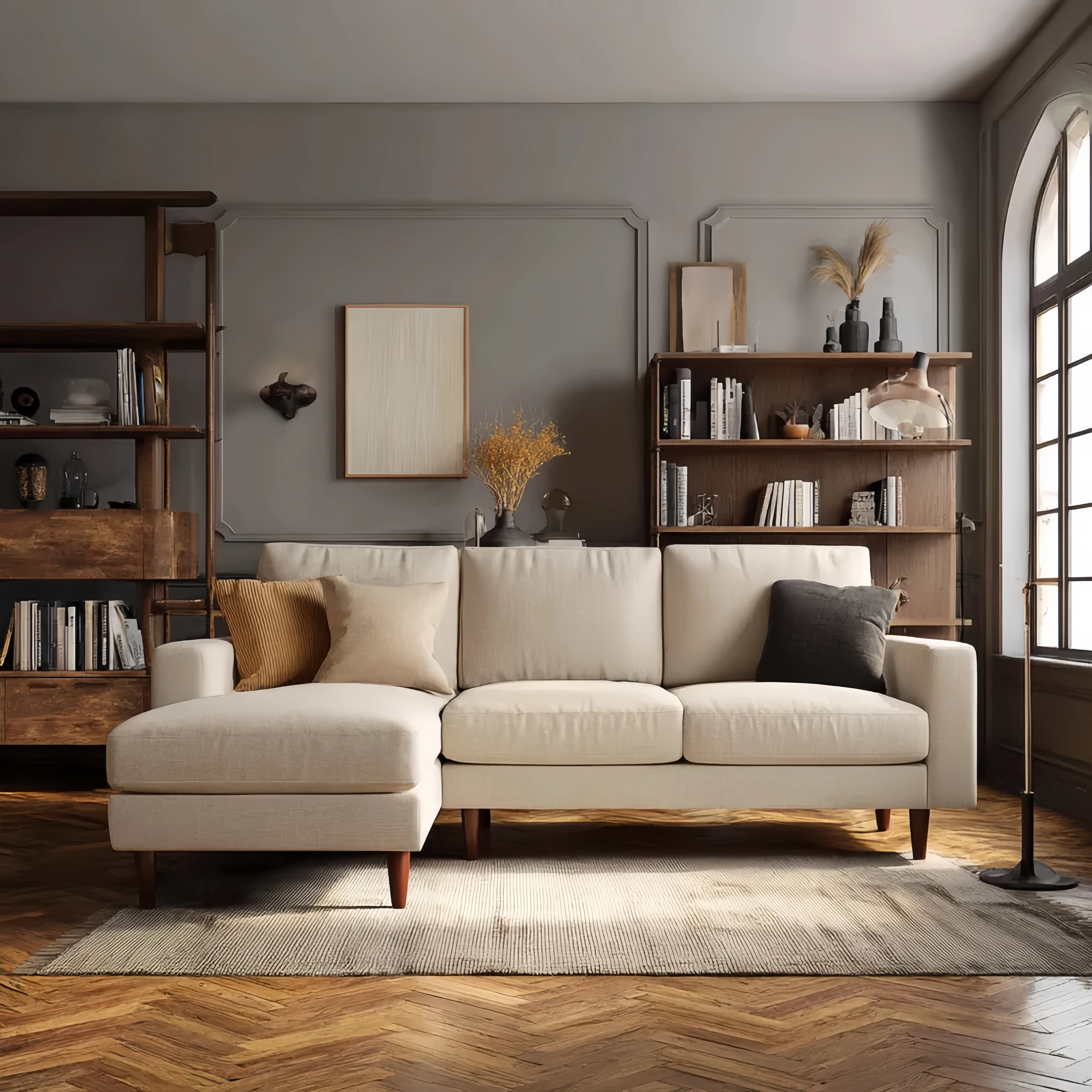Ecksofa Stoffbezug 300x200x85 cm – Beige – Moderner Stil