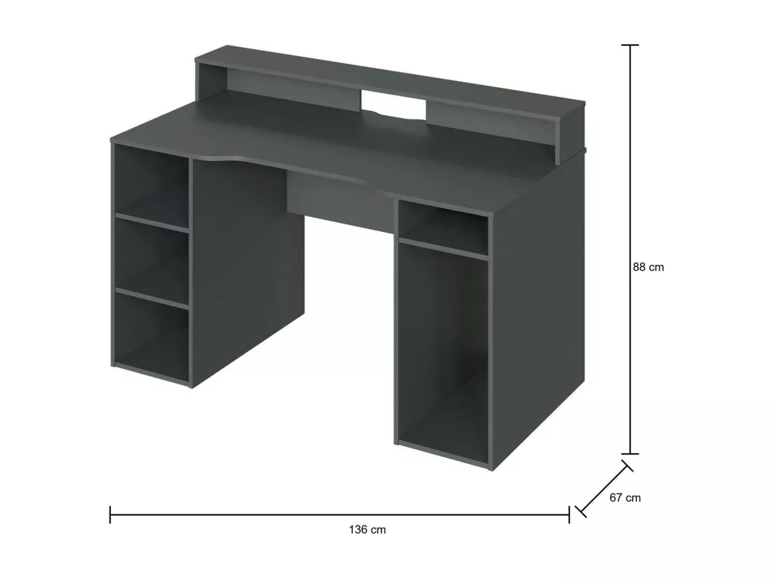 Bureau Dlucum, Bureau de jeu multifonction moderne, Table d'étude pour PC et support CD, Table d'étude avec étagères, 136x67h88 cm, Anthracite