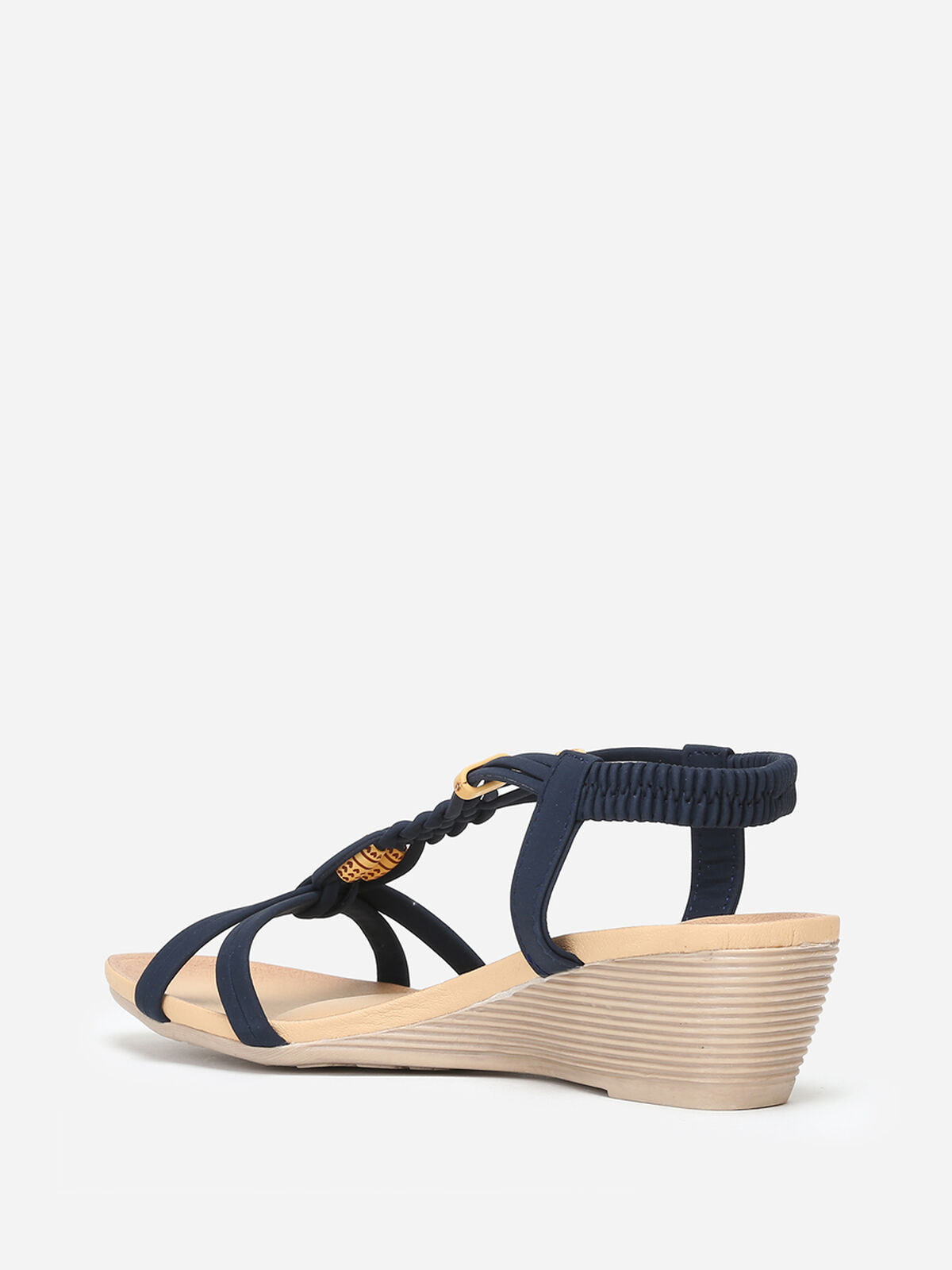 Sandales compensées à perles effet bois- Bleu