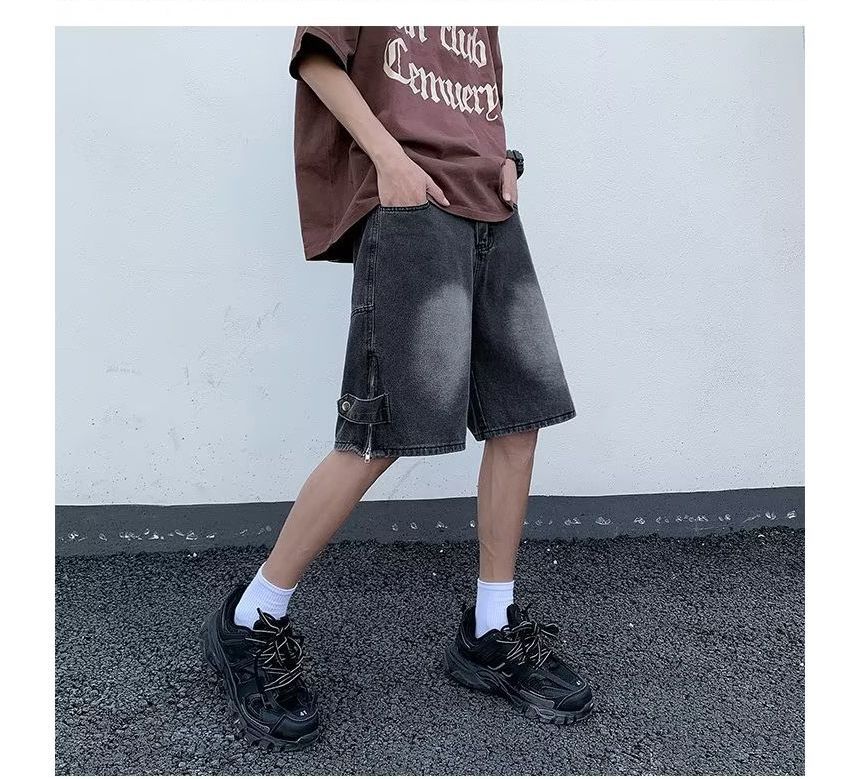 Femilina - Mid Rise Washed Denim Shorts