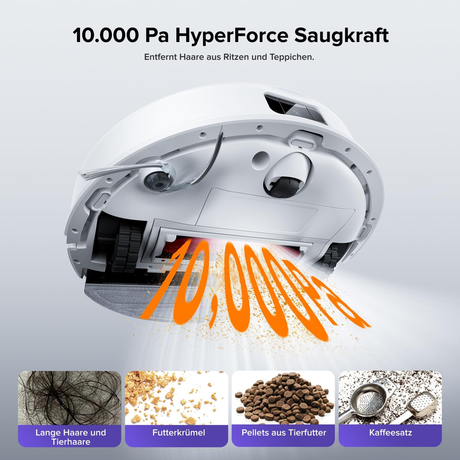 roborock Q10 S5+ Set Saugroboter mit Wischfunktion, 10.000 Pa HyperForce Saugkraft, Dual Anti-Tangle System, Auto Lifting Mopping, Ideal für Tierhaare, Teppiche, Hartböden (Weiß)