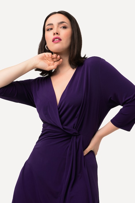Slinkykleid, Drapierung, V-Ausschnitt, 3/4-Arm