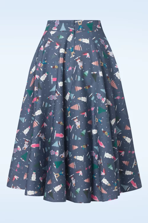 Banned Retro Ski Snow Season swing rok in blauw