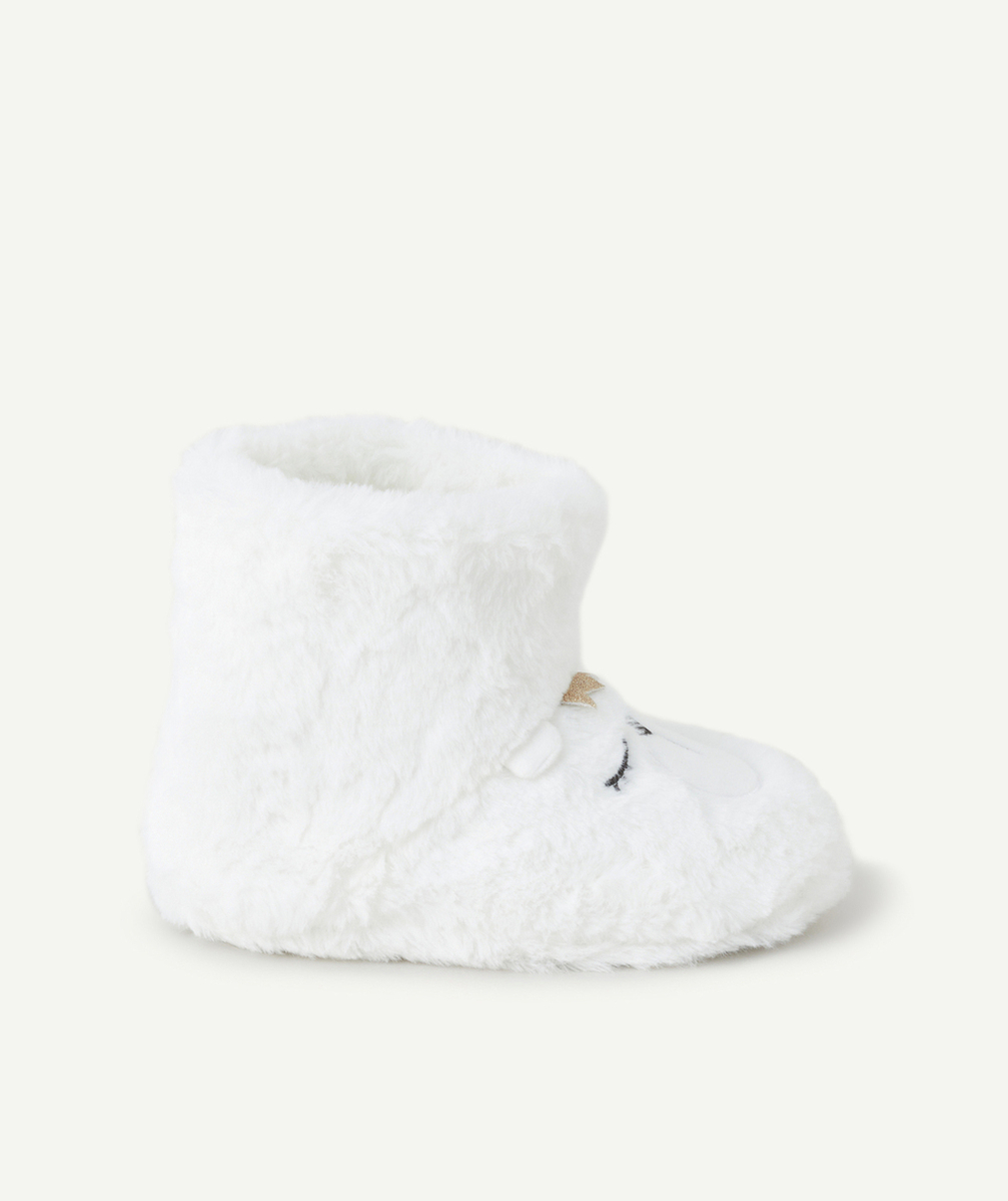 LA PAIRE DE CHAUSSONS OURS FILLE MATIÈRE DOUCE BLANC