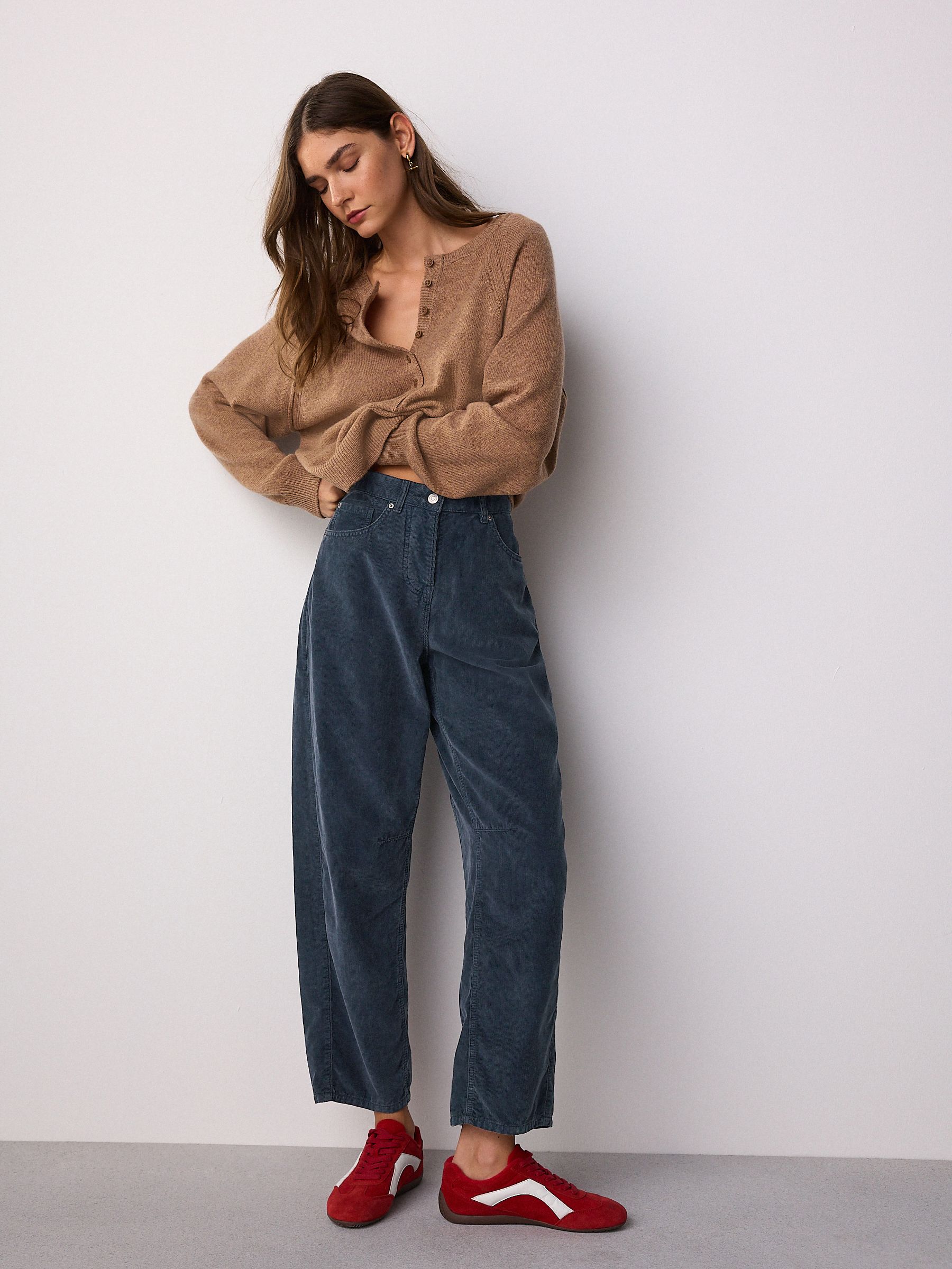 Denimblauw - Corduroy broeken met wijde pijpen