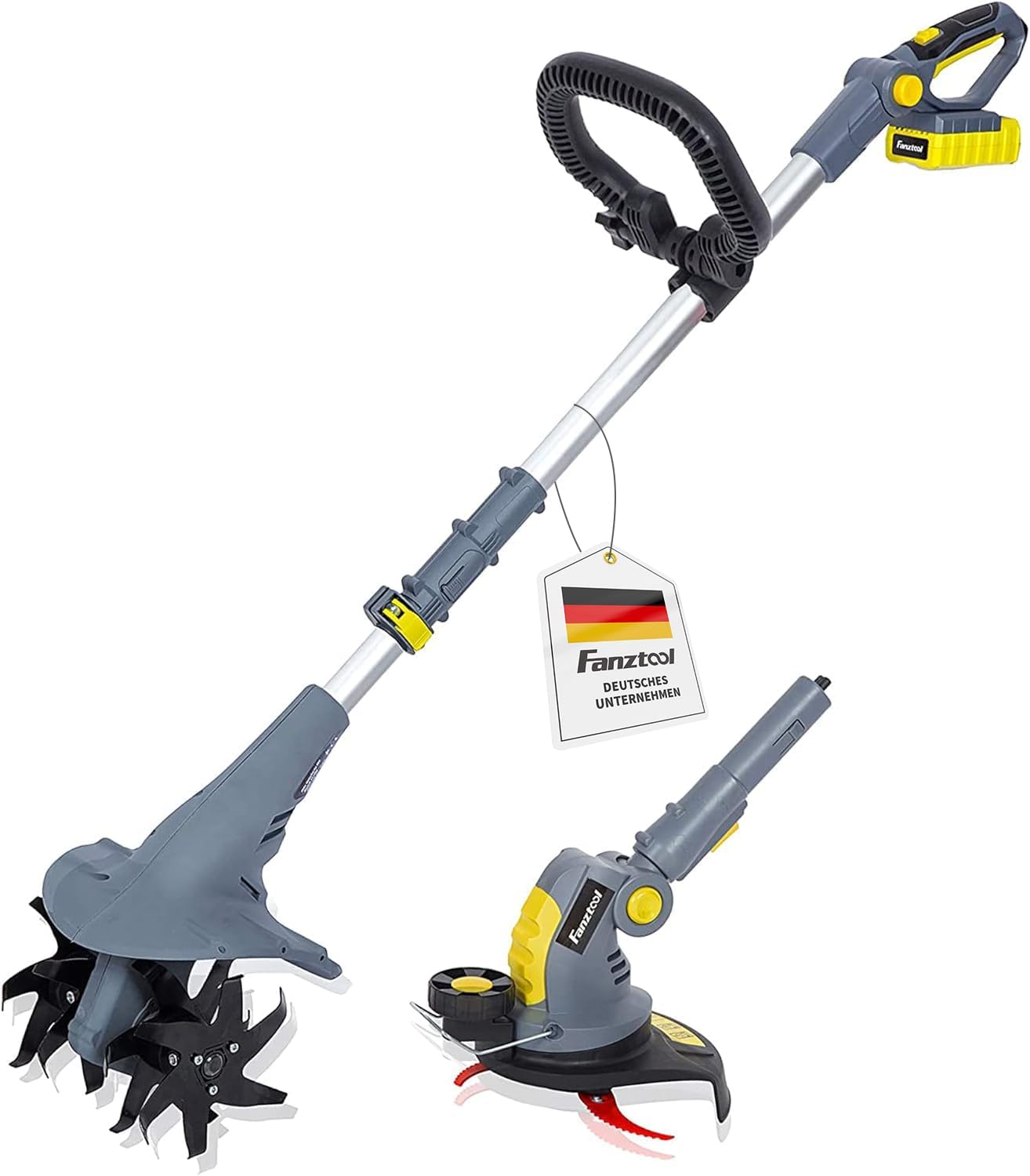 FANZTOOL 2-in-1 Gartenfräse Akku 20V, Bodenhacke & Rasentrimmer Set, Inkl. 2.5Ah Akku & Ladegerät, Zum Lockern & Trimmen