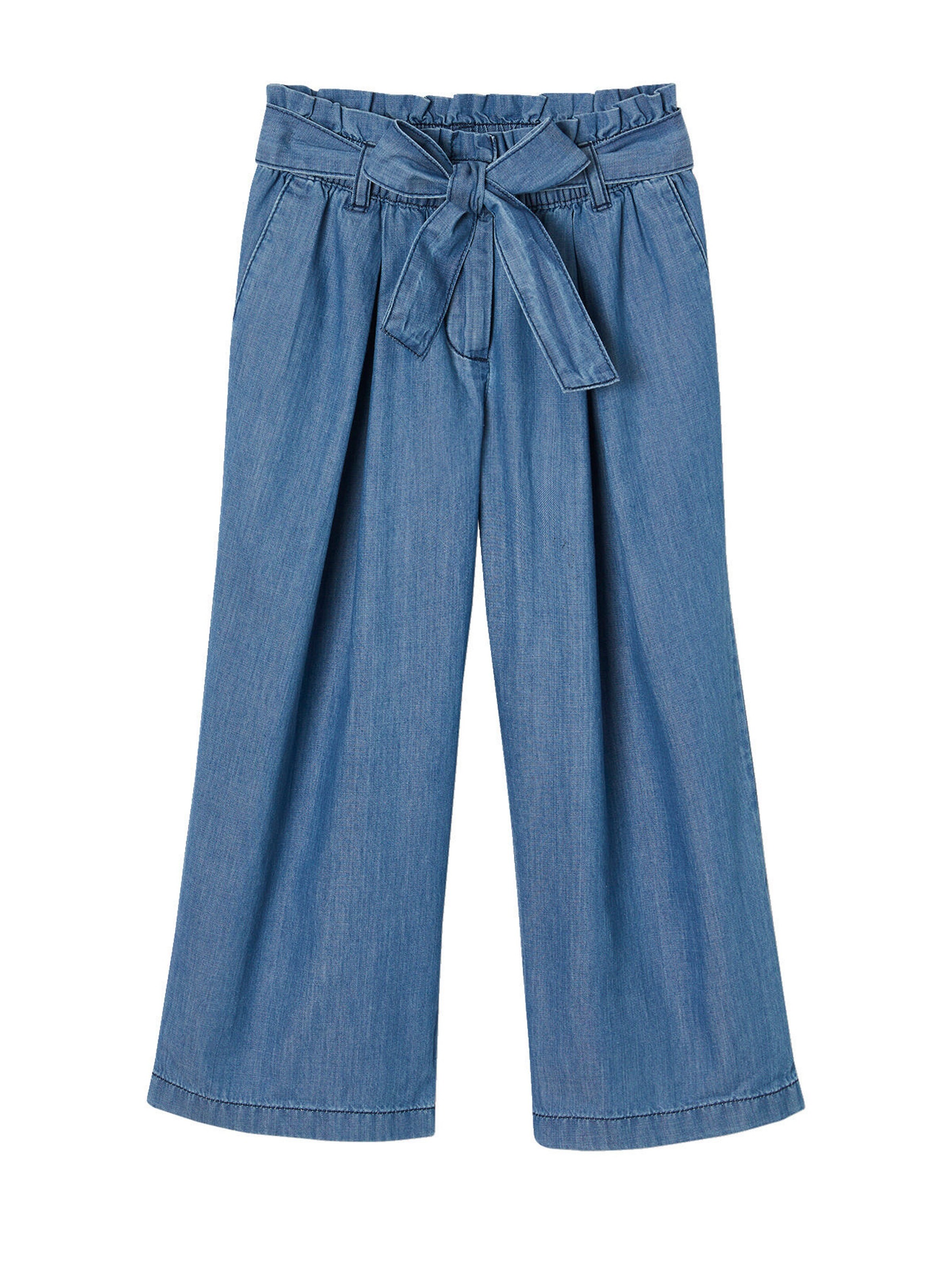 Vertbaudet Mädchen Paperbag-Jeans, 3/4-Bein, Bundweite verstellbar mittelblau