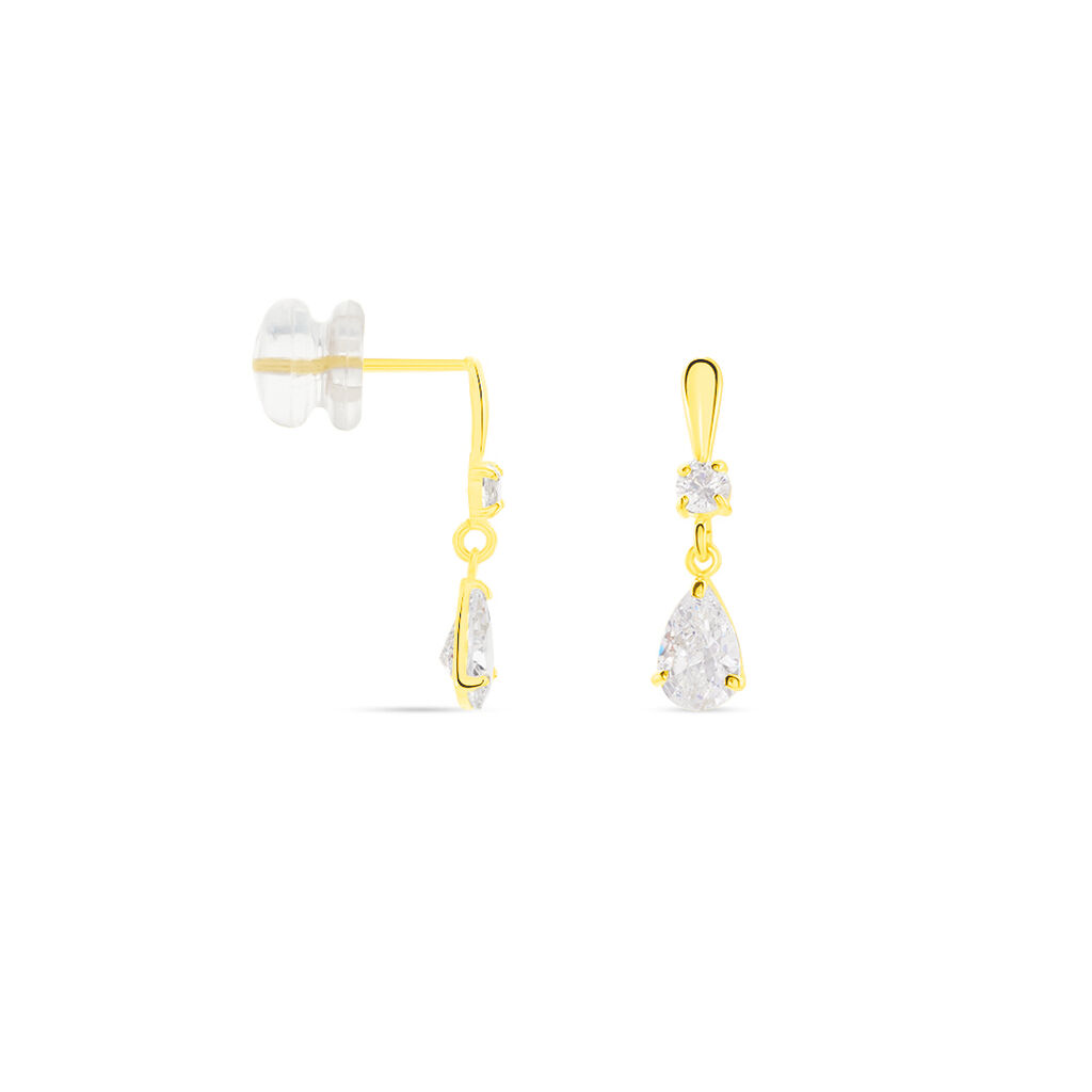 Boucles D'oreilles Pendantes Goutte Or Jaune Oxyde De Zirconium