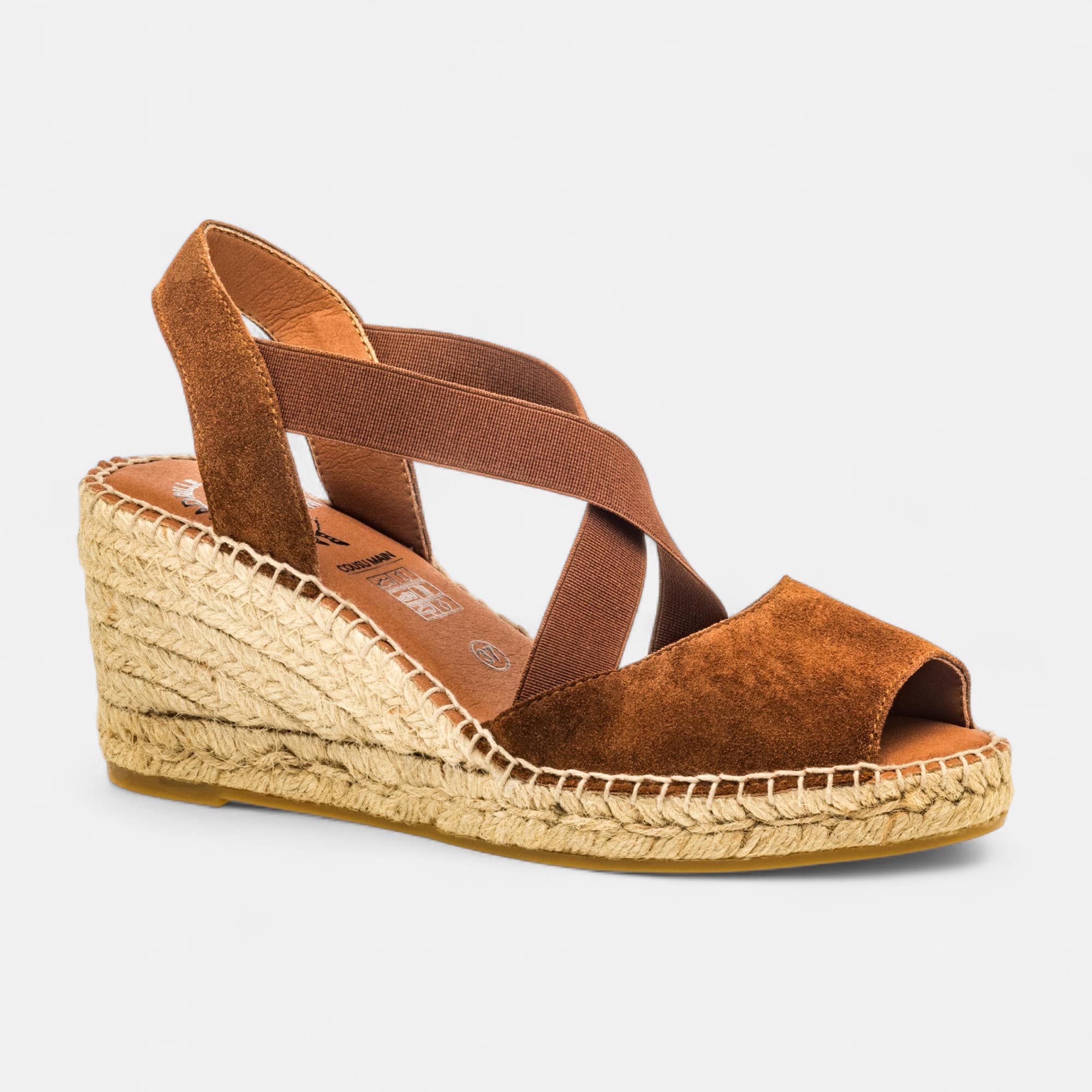 Espadrilles à talon compensé Femme en cuir marron