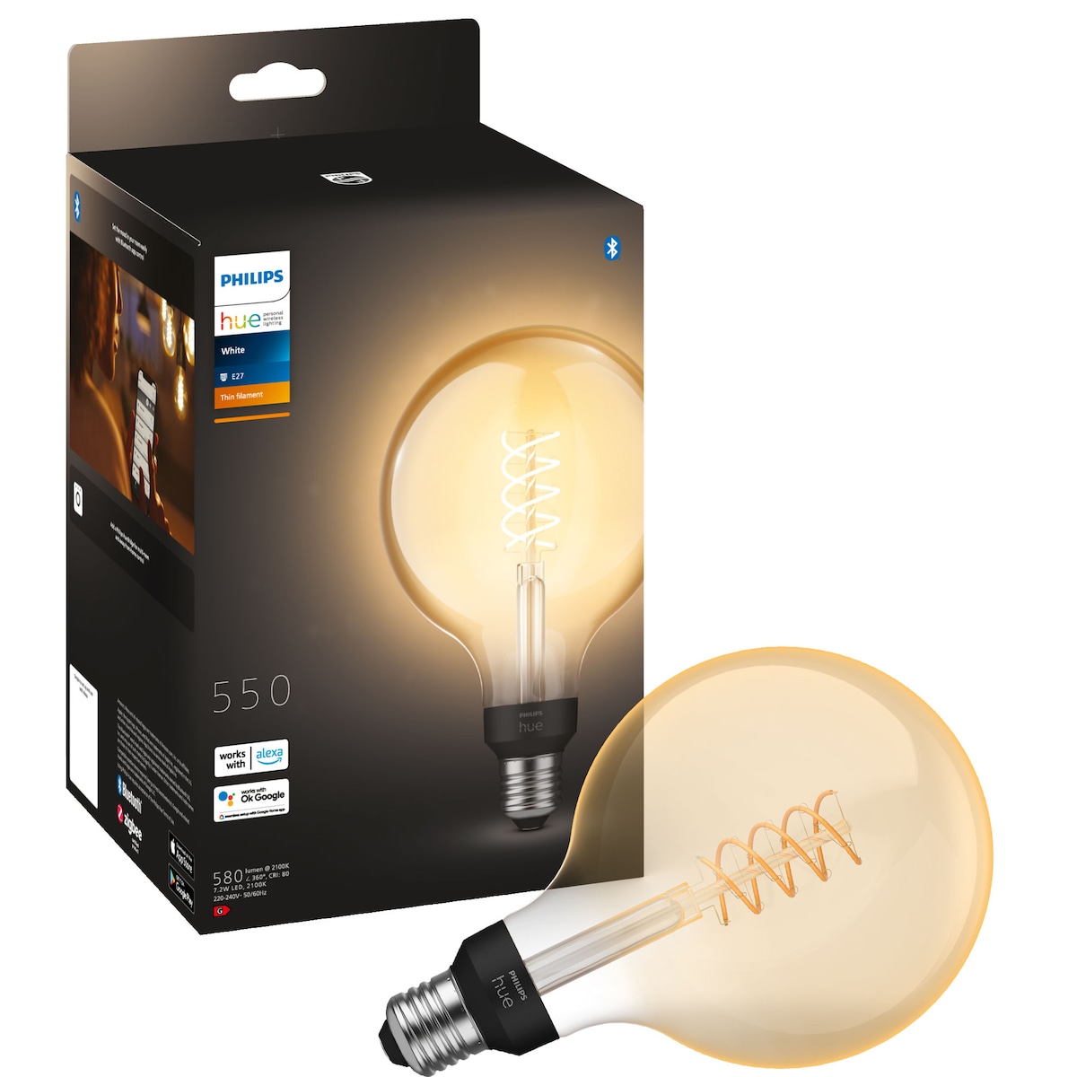 Philips Hue W Globe 7,2W Filam. G125 E27