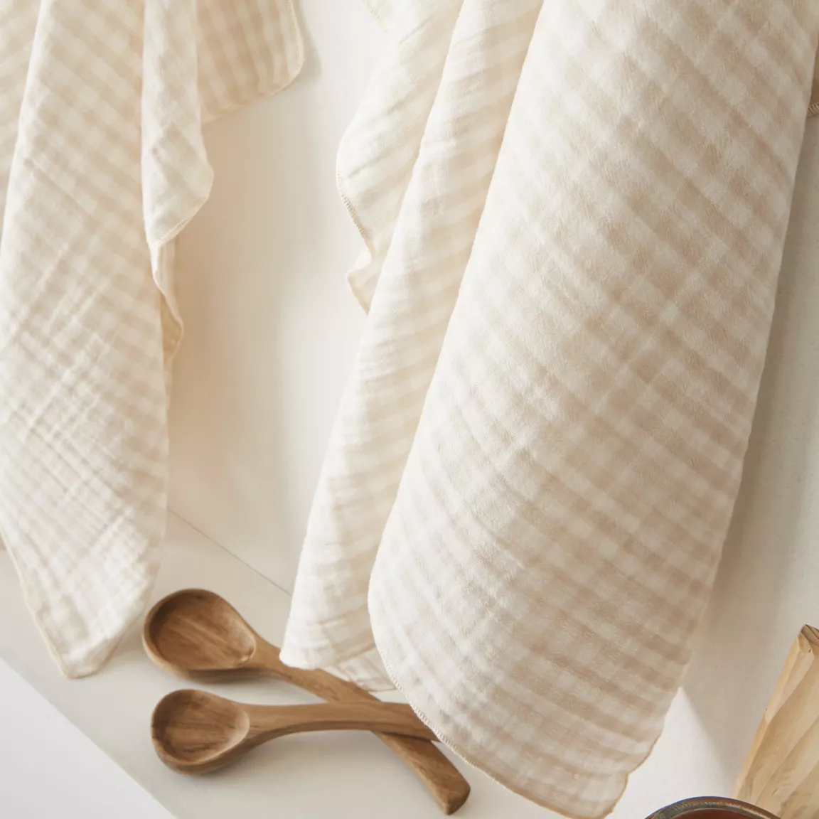 Lot de 2 essuie-main gaze de coton (50 x 70 cm) Vickie Beige