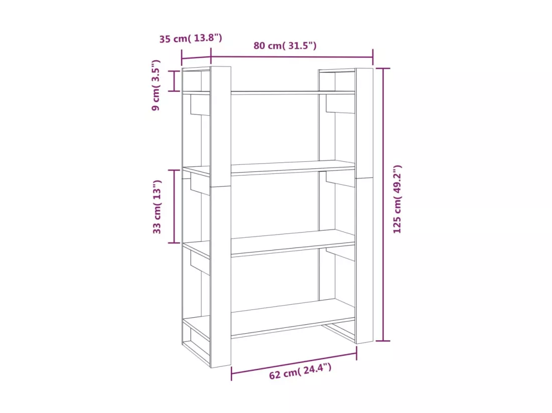 Bibliothèque/Cloison Marron miel 80x35x125 cm Bois massif