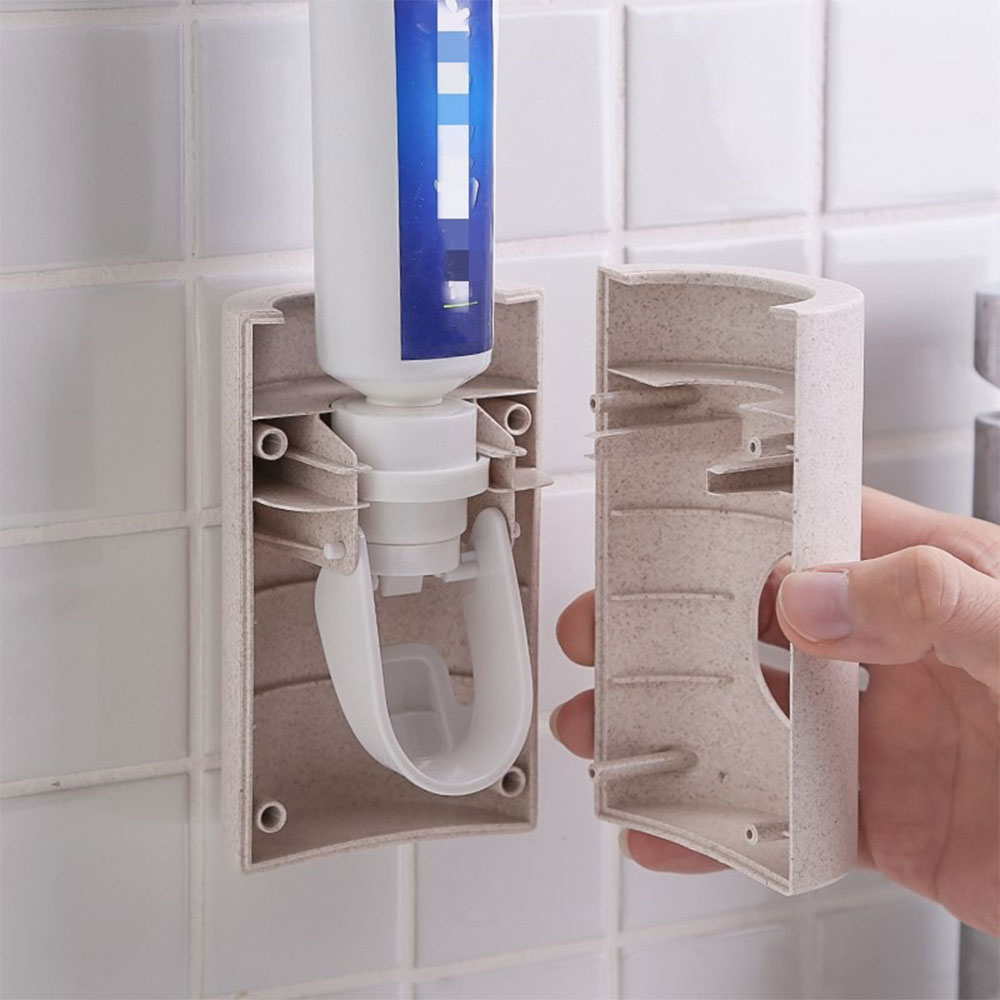 2in1 Automatischer Zahnpasta Spender Tuben Wand Halterung - Beige