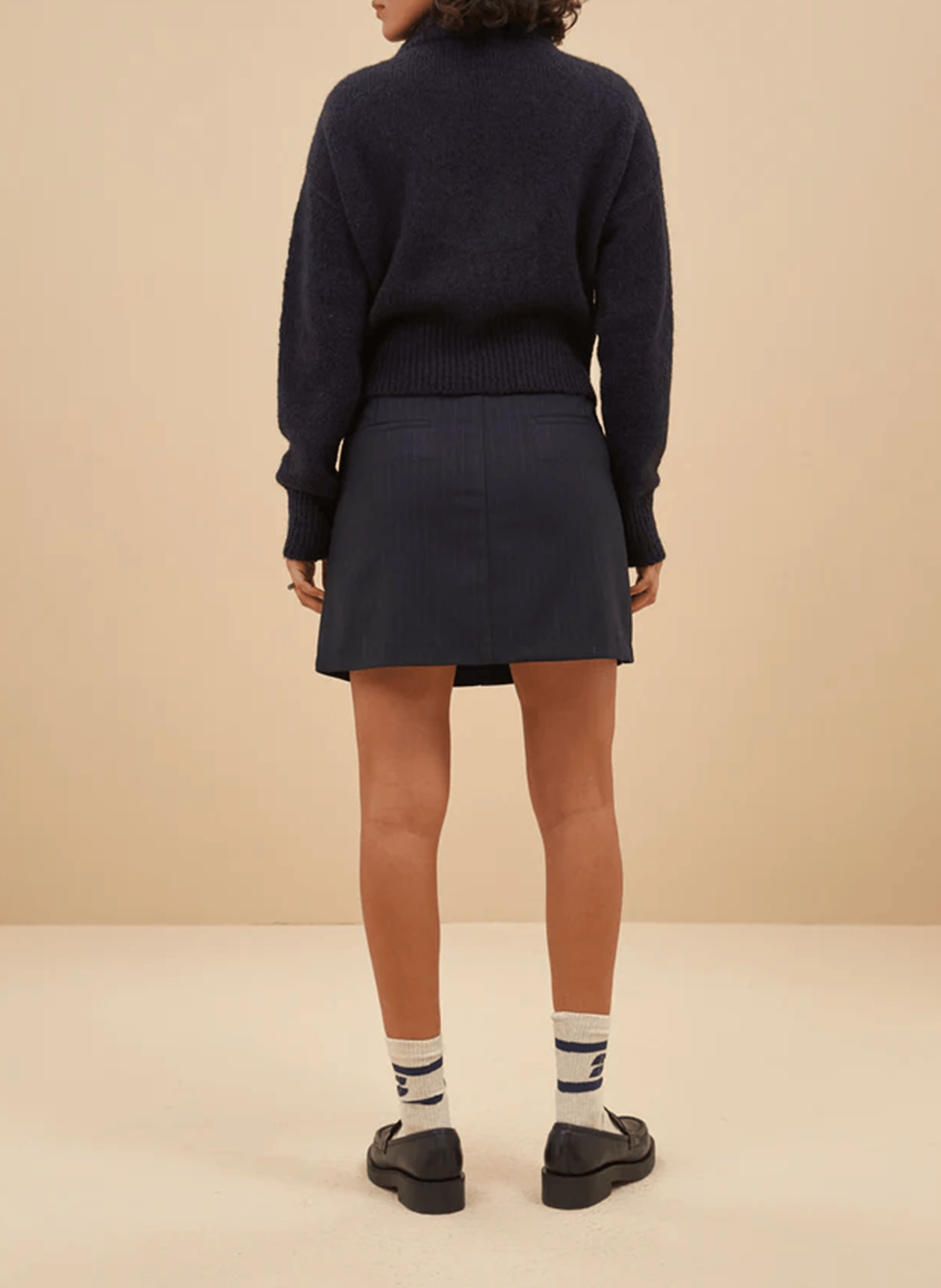 BOXY BEAU - Pull col montant en laine mélangée | Bleu
