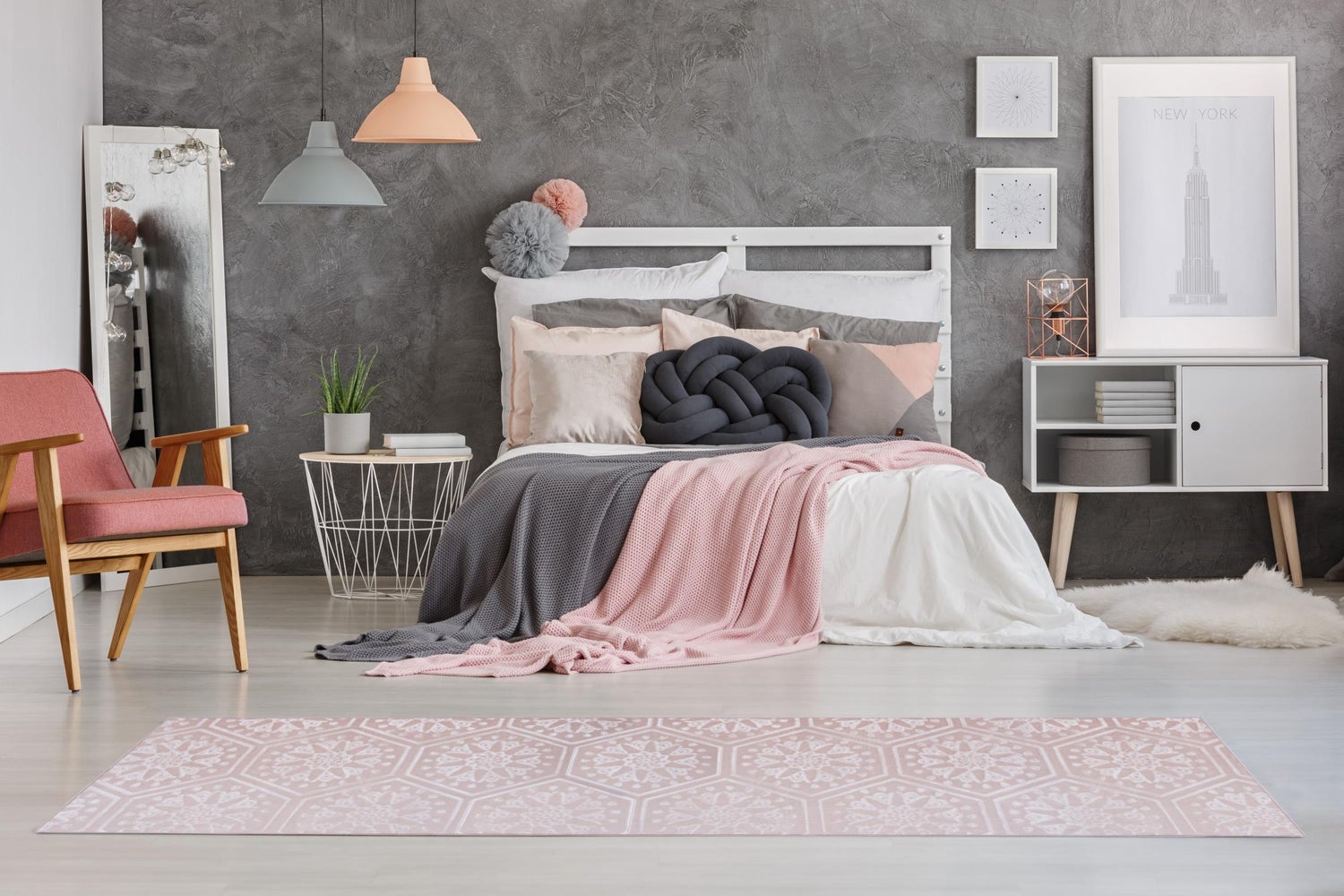 Kortpolig vloerkleed Blissique Pink Modern, Klassiek 80 x 150 cm