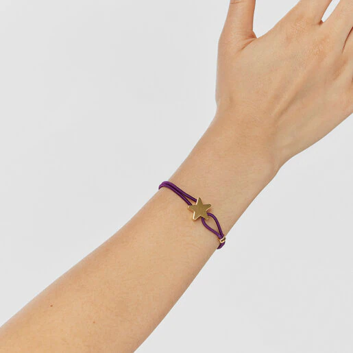 Pulseira elástica lilás com estrela, banhada a ouro 18k sobre prata, Sweet Dolls