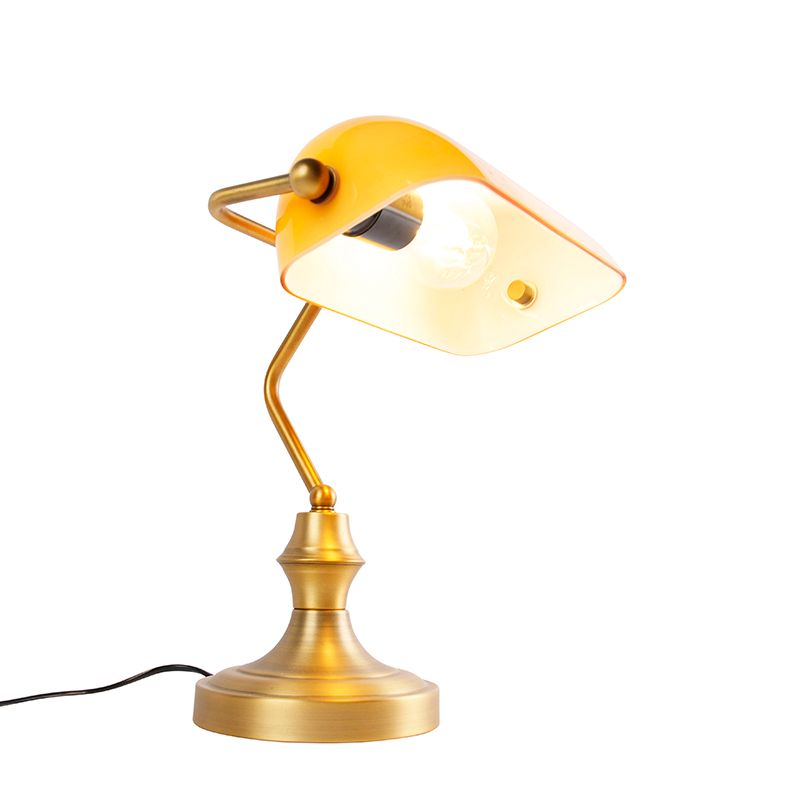 Klassieke notarislamp brons met amber glas - Banker