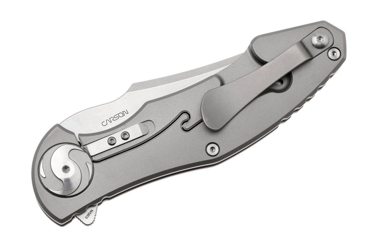Real Steel Exorcist 9421, Stonewashed CPM S35VN, Sandblasted Titanium, Natural Micarta Inlays zakmes, Carson Huang design