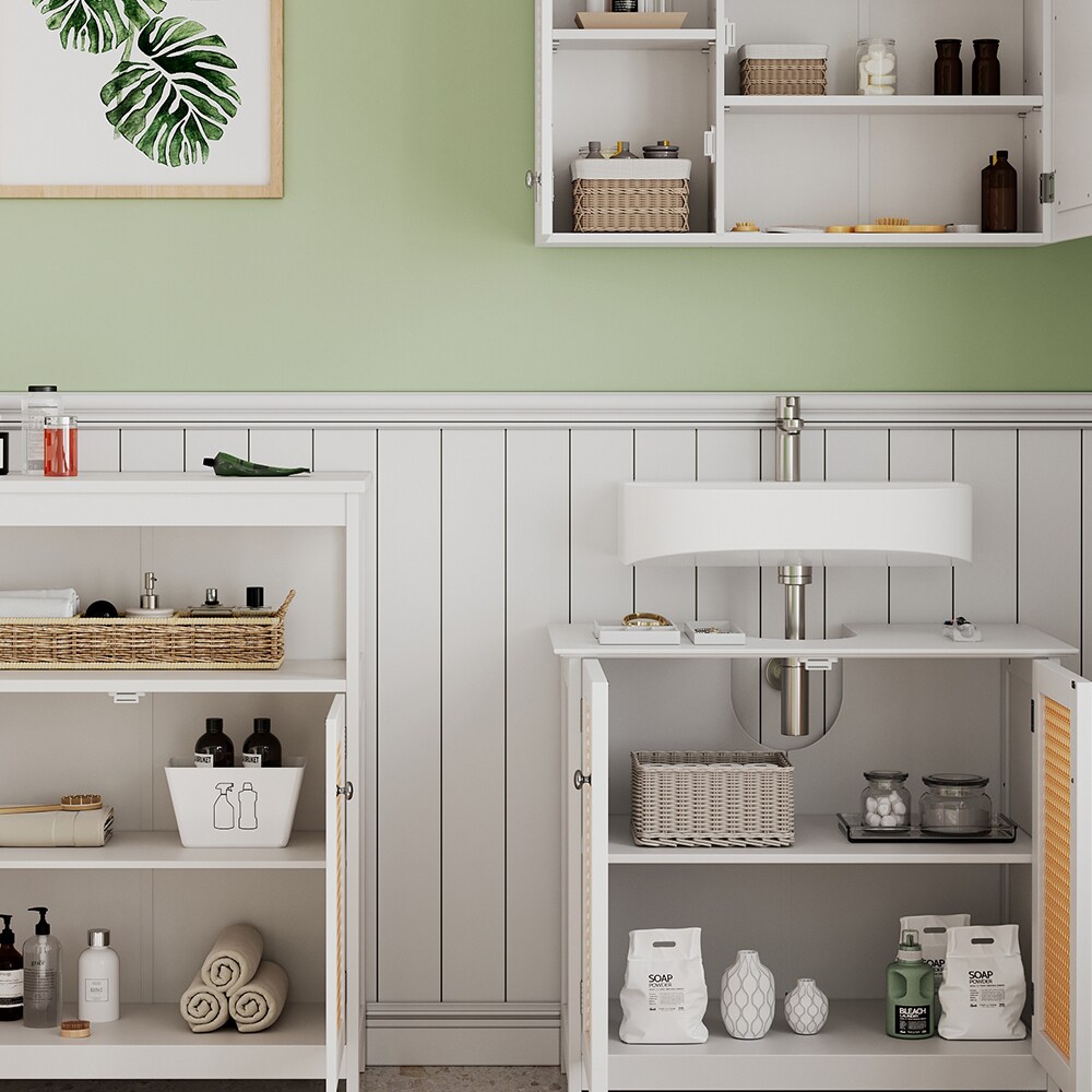 Vicco Badmöbel-Set Rosario, Weiß, moderne Serie, Badezimmer, dekorative Front, Spiegelschrank, Waschtischunterschrank, Sideboard
