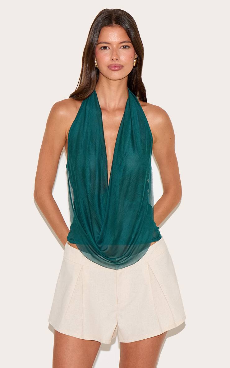 Vert Turquoise Haut À Col Licou En Mesh Imprimé