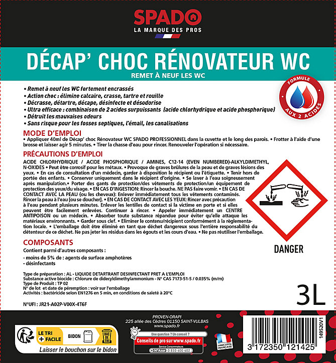 Décap'choc rénovateur pour WC Spado 3L
