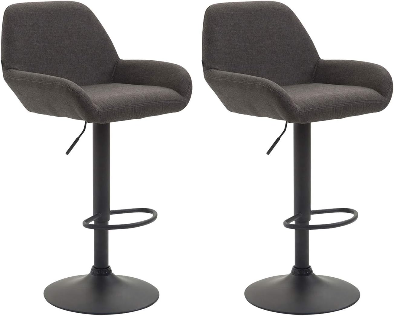 CLP 2er Set Barhocker Braga Mit Stoffbezug I 2 x Barstuhl Mit Lehne Und Fußstütze, Farbe:grau, Gestell Farbe:schwarz