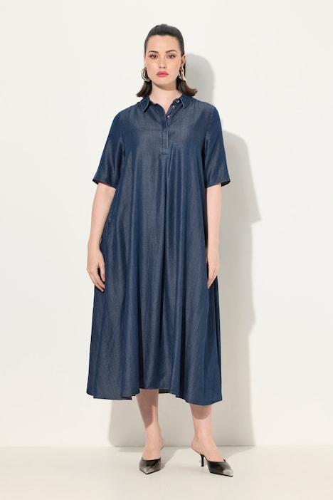 Lyocell-Midikleid, Jeansoptik, Hemdkragen, Halbarm