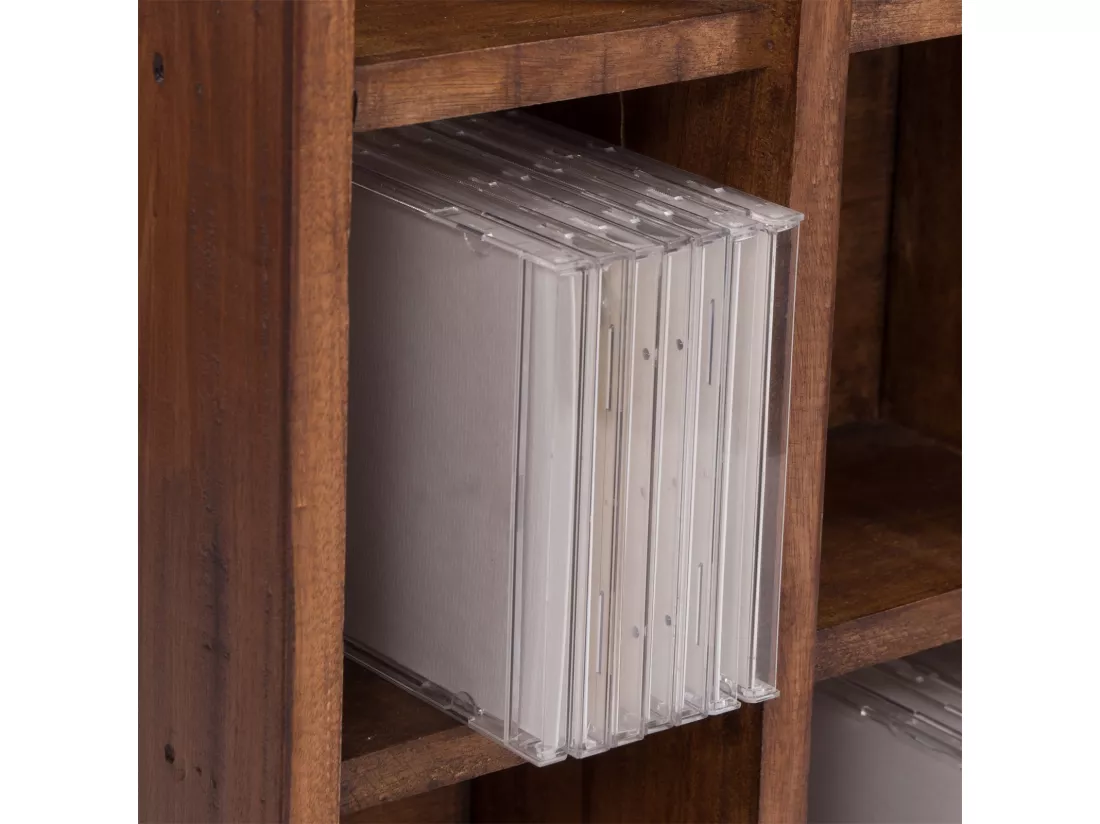 CD ET ÉTAGÈRE À LIVRES NATURE Bois de recyclage massif, avec 10 compartiments 02 hellbraun