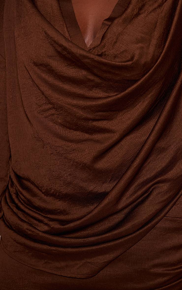 Marron Chemise Grande Taille Satinée Texturée À Décolleté Plongeant