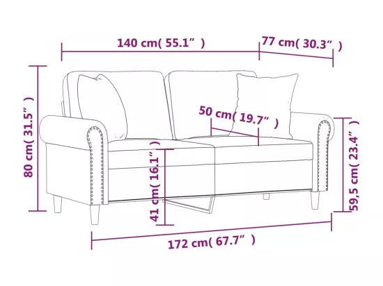Canapé 2 places avec oreillers décoratifs noir 140cm similicuir