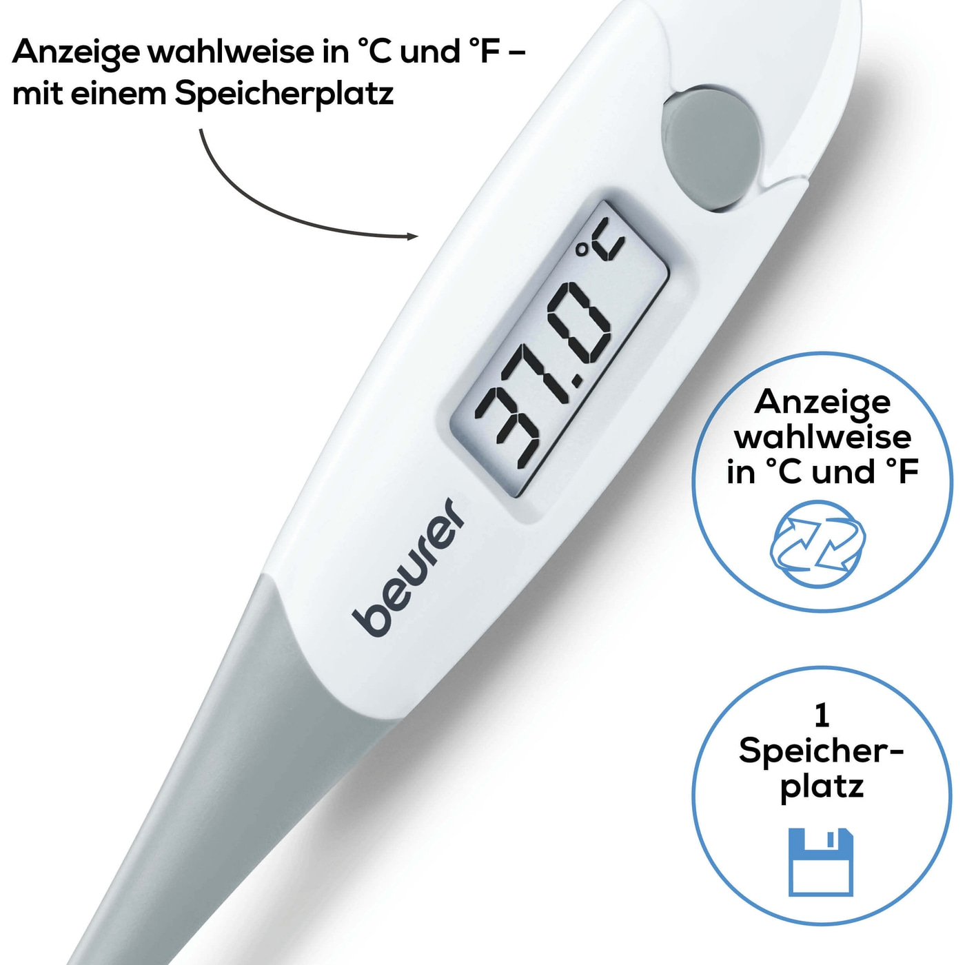 FT 15/1 Express Thermometer Fieberthermometer Temperatur Messgerät (°C/°F) inkl. Batterie (79410) - Weiss