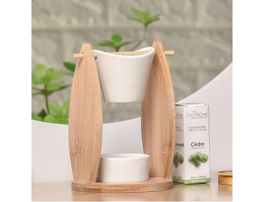 ZEN AROME - Diffuseur d'huiles essentielles Brûle parfum en bambou et céramique naturéa voile