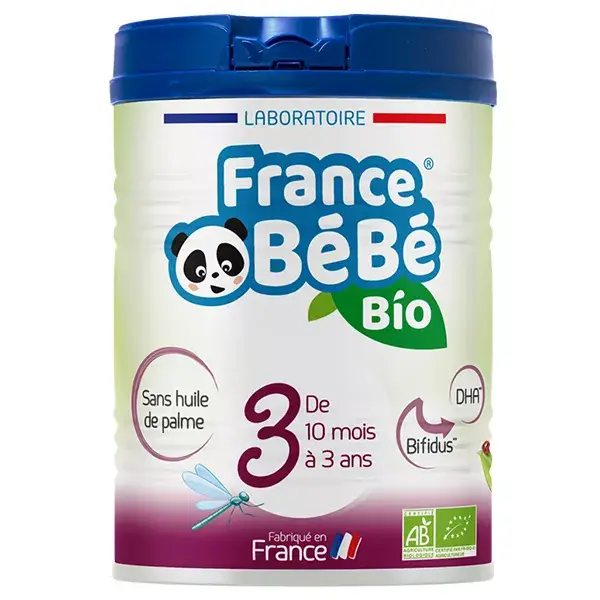 Leite de crescimento orgânico France Bébé Nutrition, 3ª etapa, 800g